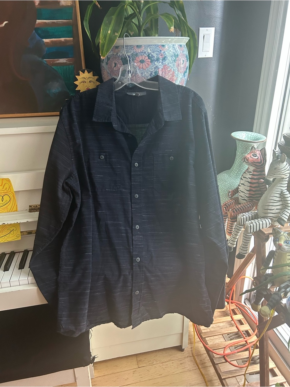 Mountain Ridge Black Textured Long Sleeve Button-Up Utility Shirt Size M